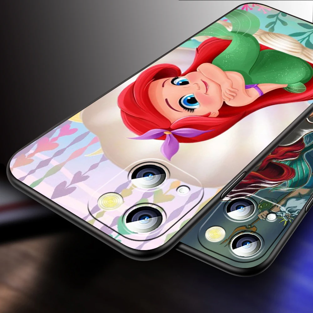 M-Mermaid Disney Cartoon For iPhone 15 14 13 12 11 XS XR X 8 7 SE Pro Max Plus Mini Black Funda Phone Case