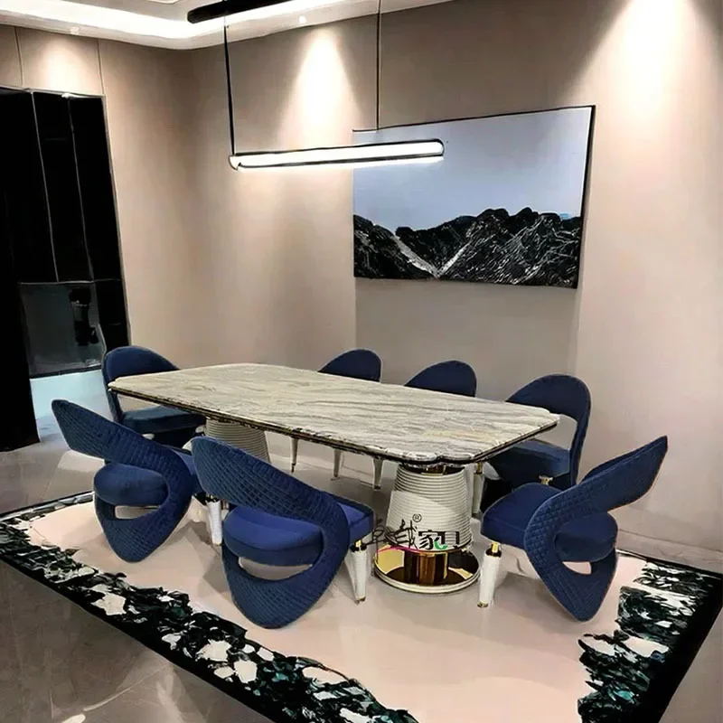 

Marble dining table and chair combination light luxury high-end restaurant home designer modern rectangular dining table
