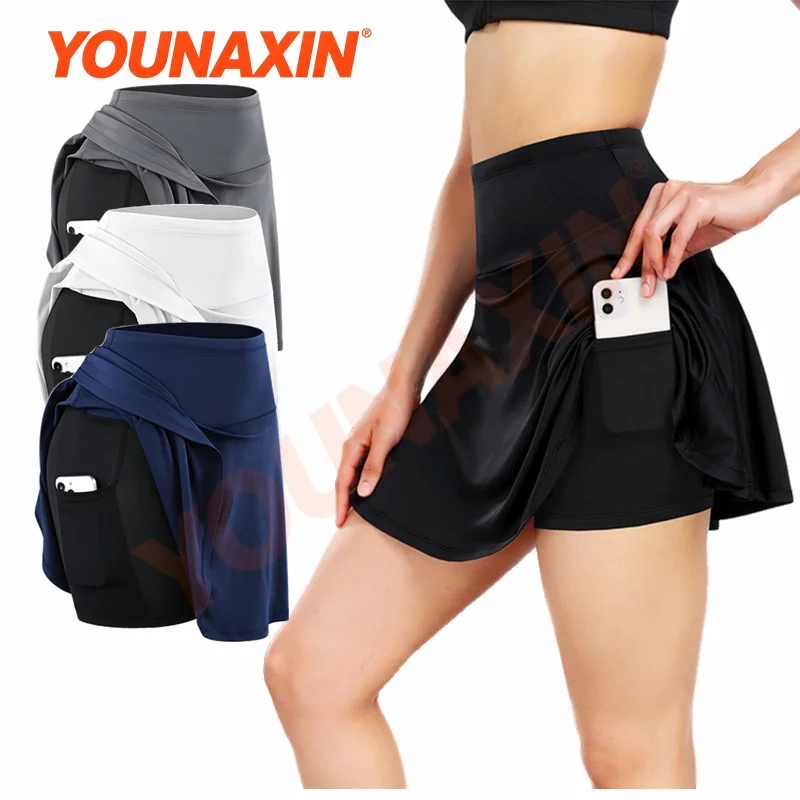 Women's 2 in 1 High-waisted Yoga Fitness Pleated Skirt Prevent Accidental Exposure Featuring Pockets Gym Running M L XL 2XL 3XL
