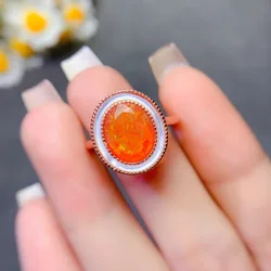 Jewelry Fashion Natural Orange Opal Ring for Daily Wear 8x10mm Natural Opal Ring 925 Silver Gemstone Jewelry