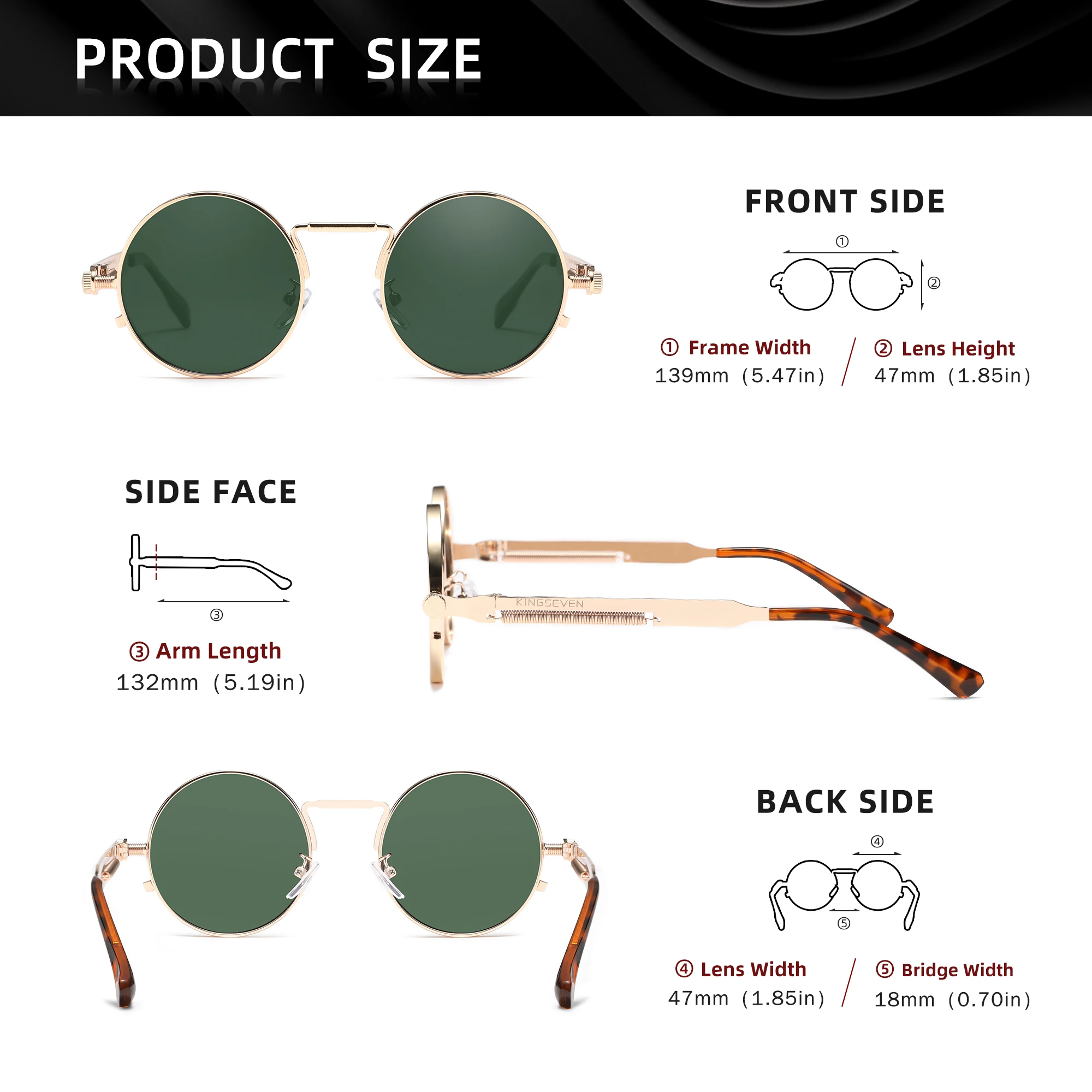 KINGSEVEN 2025 Steampunk Vintage Sunglasses Men Round Lens Polarized Sun Glasses Driving Men\'s Eyewear