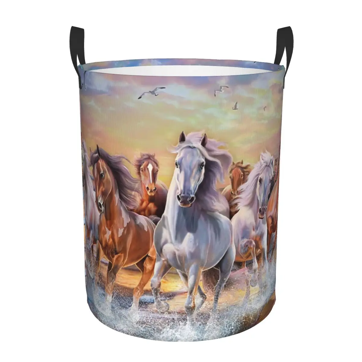 Classic Horse Running Painting Laundry Hamper Large Clothes Storage Basket Animal Toy Bin Organizer for Kids
