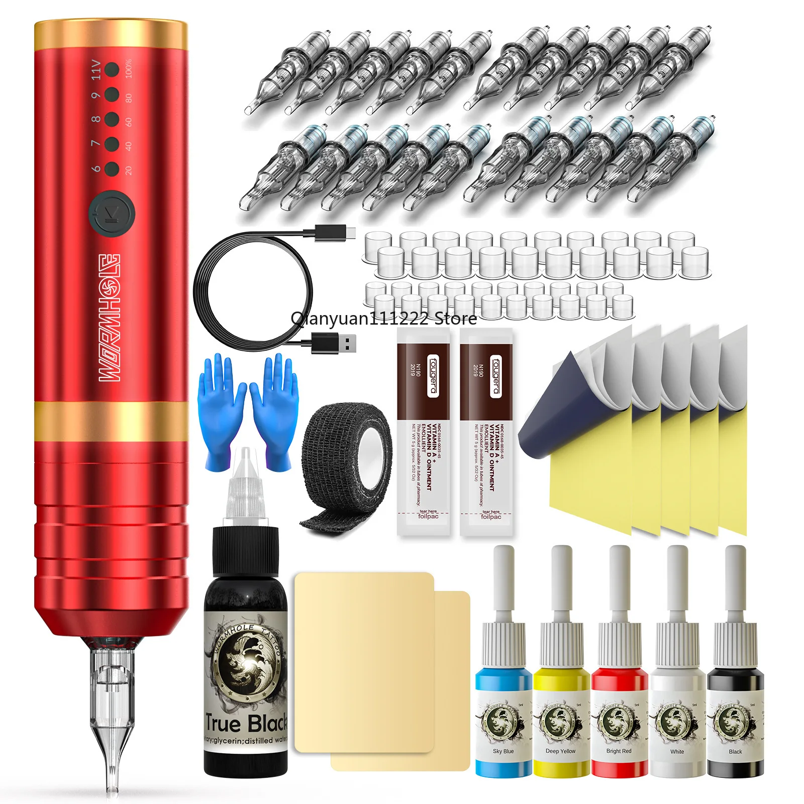 New Wormhole Wireless Tattoo Pen Set with 20pcs All-in-One Needle Pigment Transfer Paper Cross Border Amazon WTK268