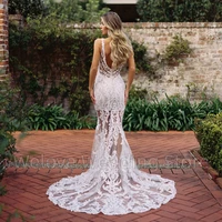 Sexy Illusion Tulle Applique Wedding Dress Deep V-Neck Sleeveless Mermaid Floor Length Straight Bridal High Quality Gowns - Image 3
