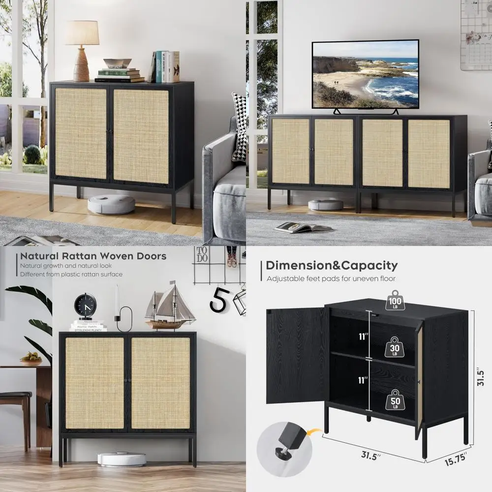 

natural rattan-decorated buffet cabinet with accent console storage for bohemian credenza style