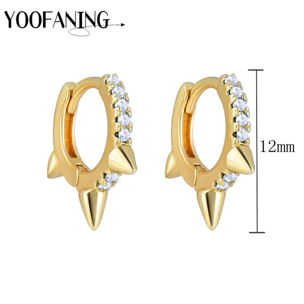 YOOFANING 925 Sterling Silver Ear Needle High Grade Simple Gold Hoop Earring White Zircon Pointed Design Earrings for Women Gift