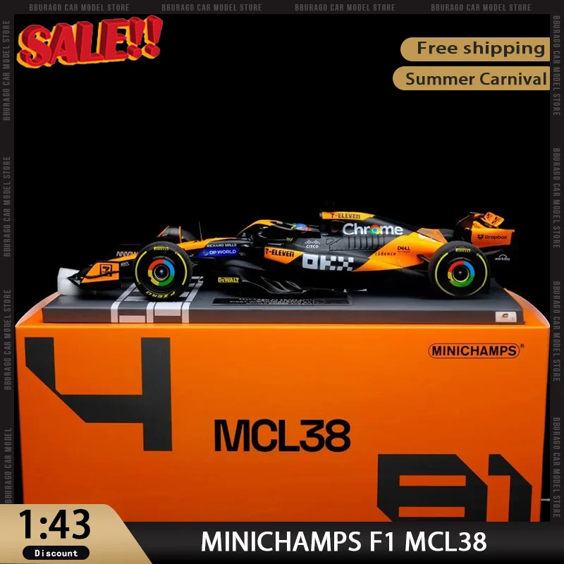 

Модель автомобиля Minichamps 1:43 MCL38 F1 с фигуркой водителя # 81 Oscar Piastri 2024, игровая коллекция GP, литая под давлением, гоночный рождественский подарок