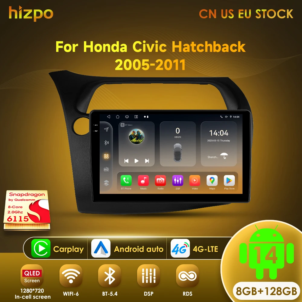 Hizpo Auto Radio Multimedia Player Für Honda Civic Fließheck 2005 2006 2007-2011 Android Auto GPS 2din Autoradio drahtlose CarPlay