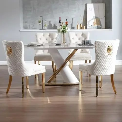Velvet Dining Chairs Set of 4, Upholstered Dining Room Chairs, Mid-Century Modern Chairs with Diamond Lattice Tufted view 2