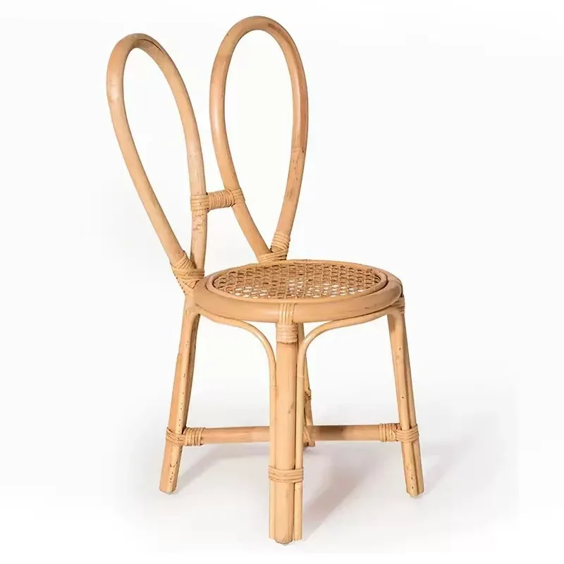 #Wooden dining chair, rattan rabbit chair, handmade rattan children's chair, cute little chair