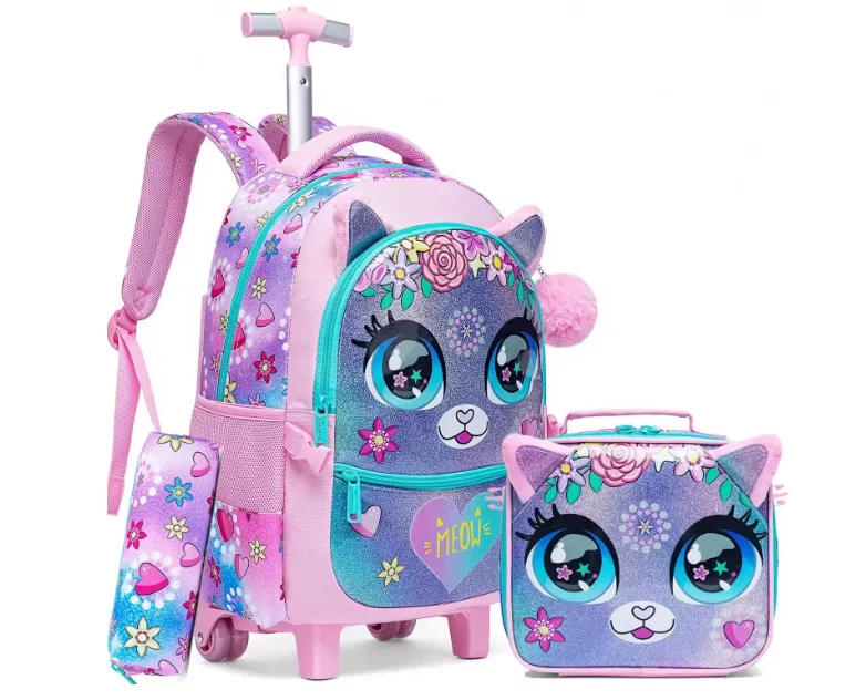 Primary School Student School Trolley Bags Set Lunch Bag Pen bag Girl's Rolling Luggage Suitcase Travel Trolley Bag for Girls
