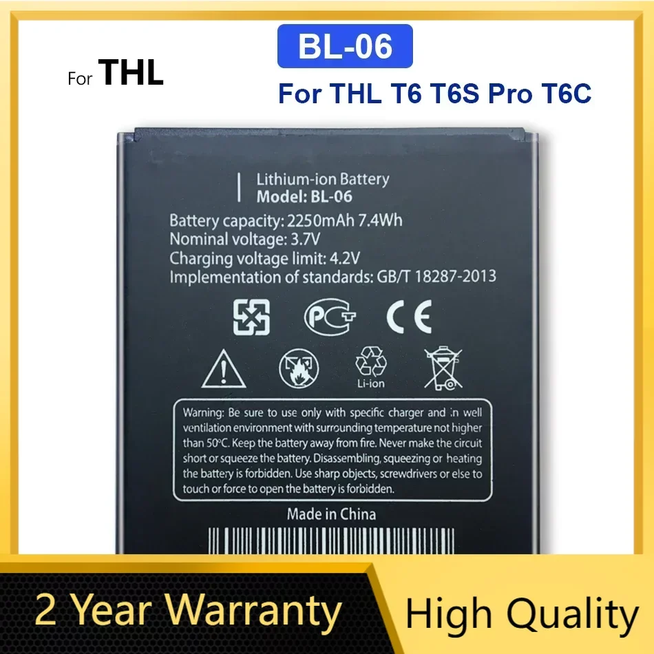 BL-06 T6S Mobile Phone Battery, BL06 BL 06 for THL T6 Pro T6C Replacement Batteries, High Capacity 2250mAh