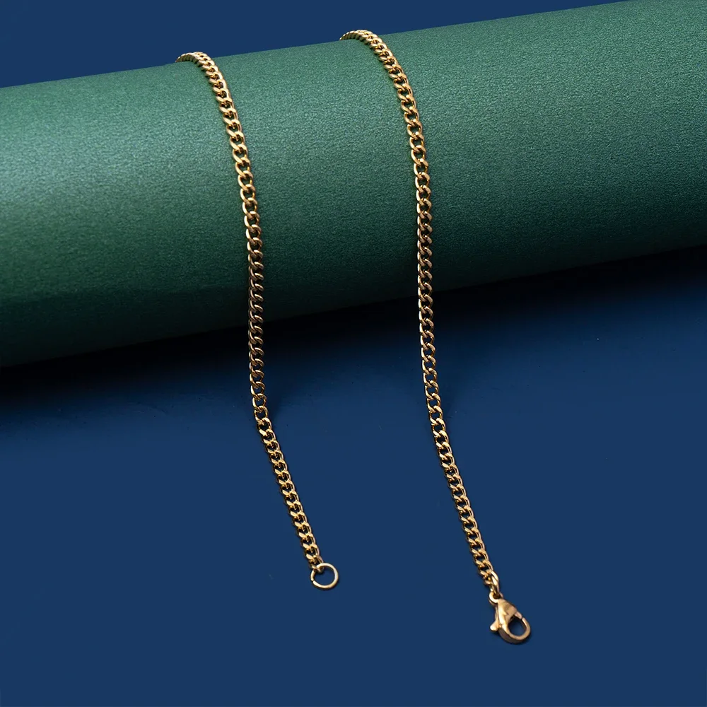 Goldfarbene Kubanische Kette aus Edelstahl, Einfache Basis-Halskette für Männer und Frauen, Hip-Hop-Schmuck, Trendige Accessoires – Detail 3