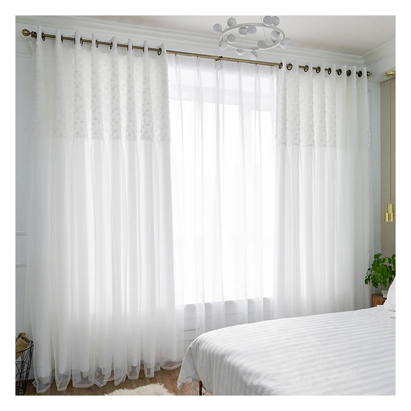 

Innermor White Lace Double Layer Curtains for Living Room Home Decor Blackout Curtains for Women Bedroom Window Customized