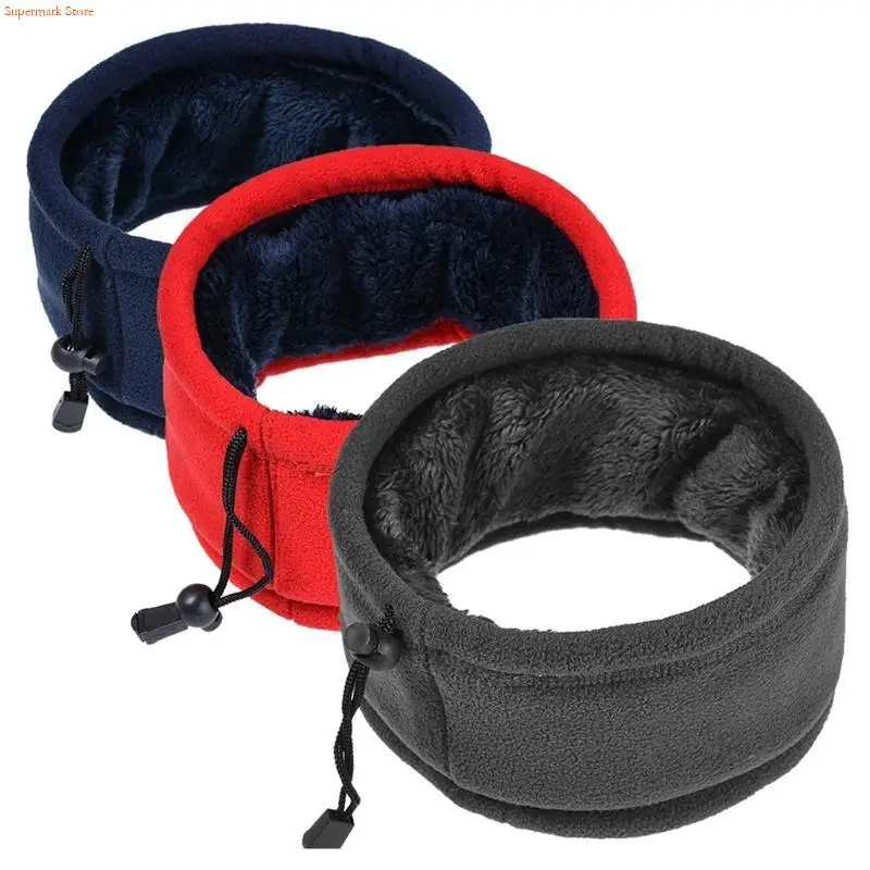 Q5WE Men Women Fleece Neck Warmer Gaiter Double Layer Plush Lined Thermal Face Mask Scarf Cycling Adjustable Beanie Hat
