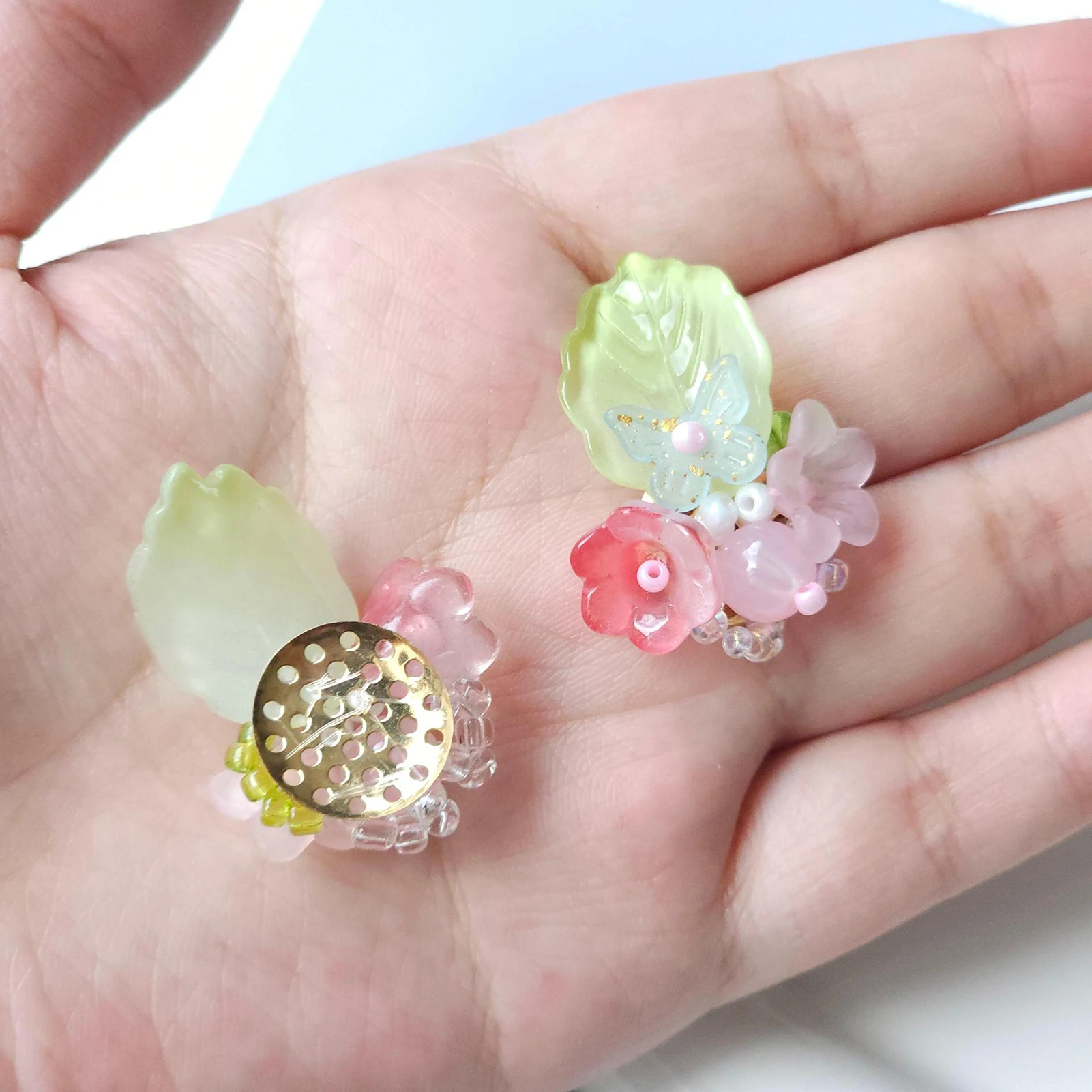 Handcrafted 3d Glass Flower Cluster Diy Jewelry Making Accessory Spring Green  Floral Charm for Earrings Brooch Shoe Bag Decor