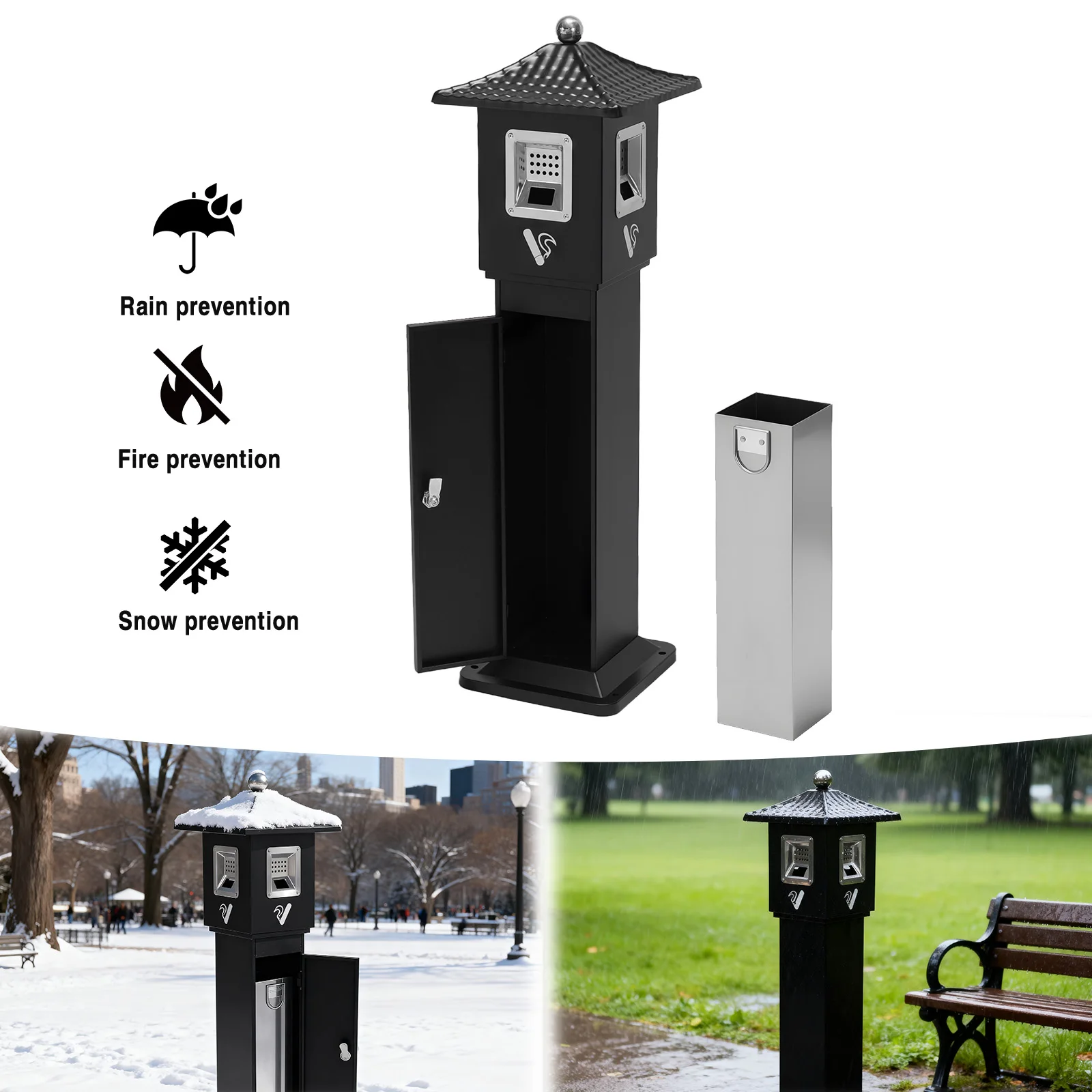 

Commercial Butt Receptacle Corrosion Resistant Floor Standing Garbage Ash Bin Easy To Clean for Porch/Guest Areas/Office/Balcony