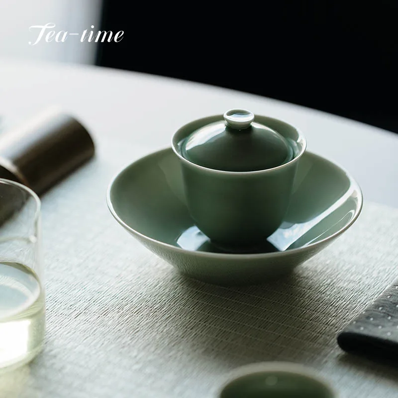 Yue four céladon Gaiwan thé chinois Tureen Chawan Jingdezhen bol de couverture Kungfu céramique outil tasse Kung Fu Gai Wan ensemble Jingde Puer