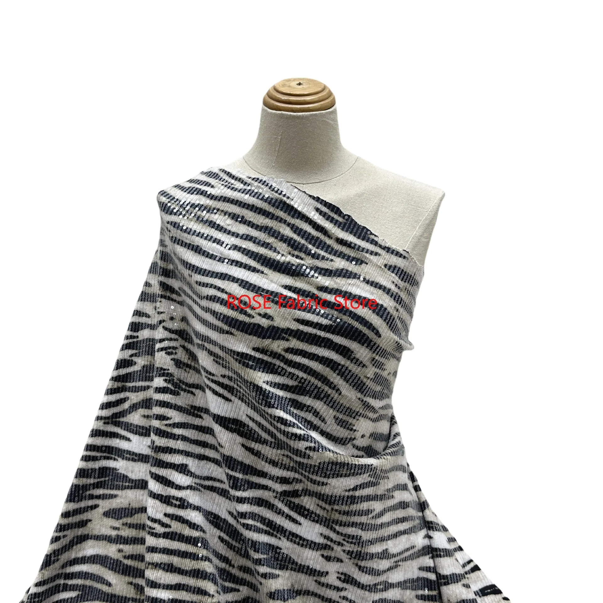 Zebra sequined pattern embroidered animal elasticity lace tulle Fabric For Girl Dress Evening Dress Wedding Dress Prom 1 Yard