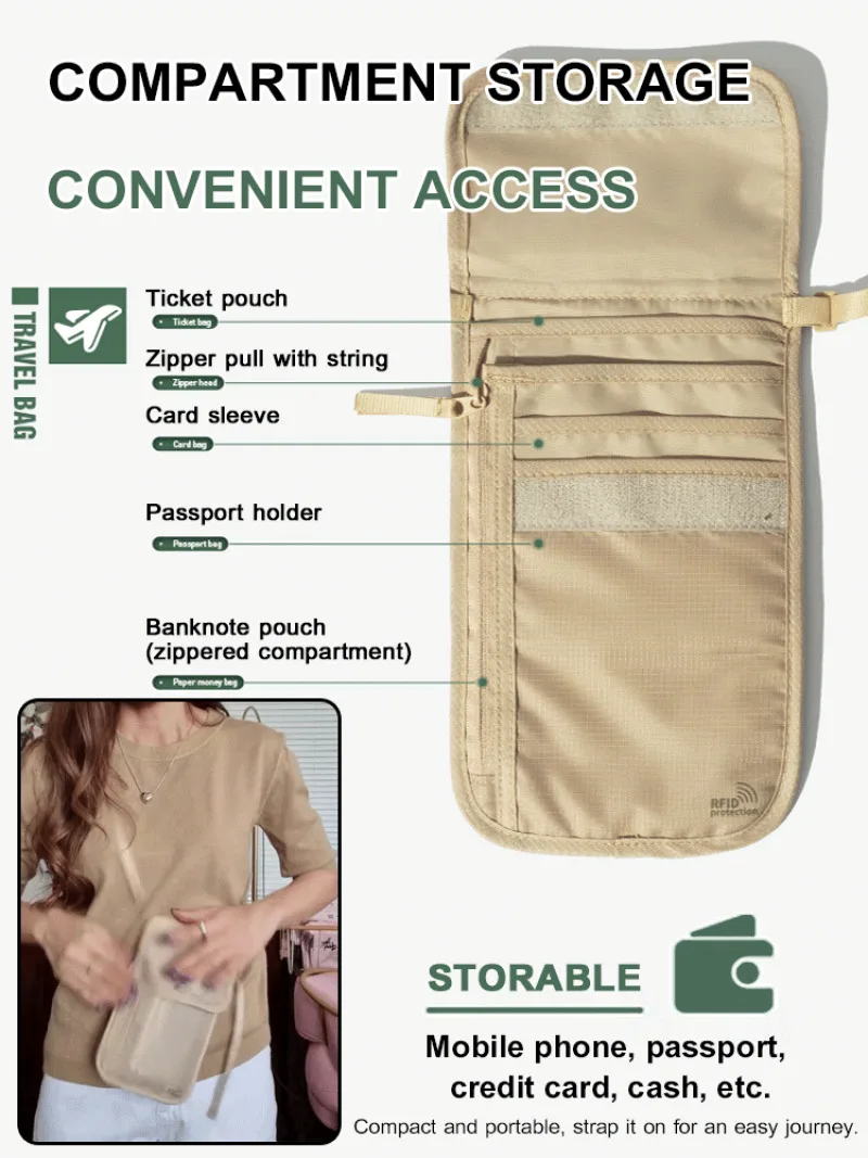 Travel document bag Lightweight multi-functional storage bag Passport holder mobile phone storage Waterproof anti-theft bag