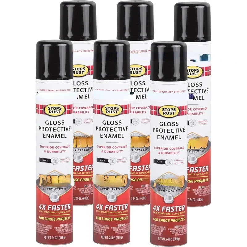 Christmas.334128-6PK Stops Rust Turbo Spray Paint, 24 oz, Gloss Black, 6 Pack