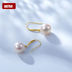 Genuine 18K Gold Real AU750 Natural White Pearl Drop Earrings Outstanding Gift Elaborate Present For Woman Fine Jewelry