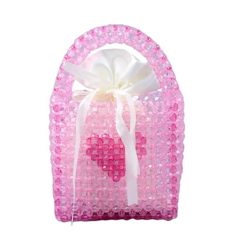 Cute Mini Pink Acrylic Hand Beaded Handbag Fashion Heart Pattern Women\'s Evening Bag Party Wedding Lipstick Bag Female Summer