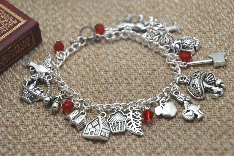 

6pcs Little Red Riding Hood Inspired Bracelet Wolf Owl Red Riding Hood Apple Charm