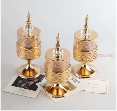 Golden Crystal Storage Jars Metal Tea Canister Candy Pots Gold Plated Glass Jar Jewelry Box Dressing Table Cosmetic Containers