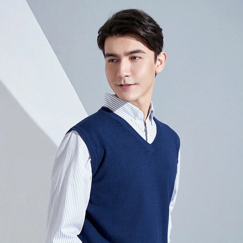 YSC-Chaleco de mezcla de lana de Cachemira de punto para hombre, cuello en V, estilo suelto, color sólido, alta calidad, suave, mantiene el calor,