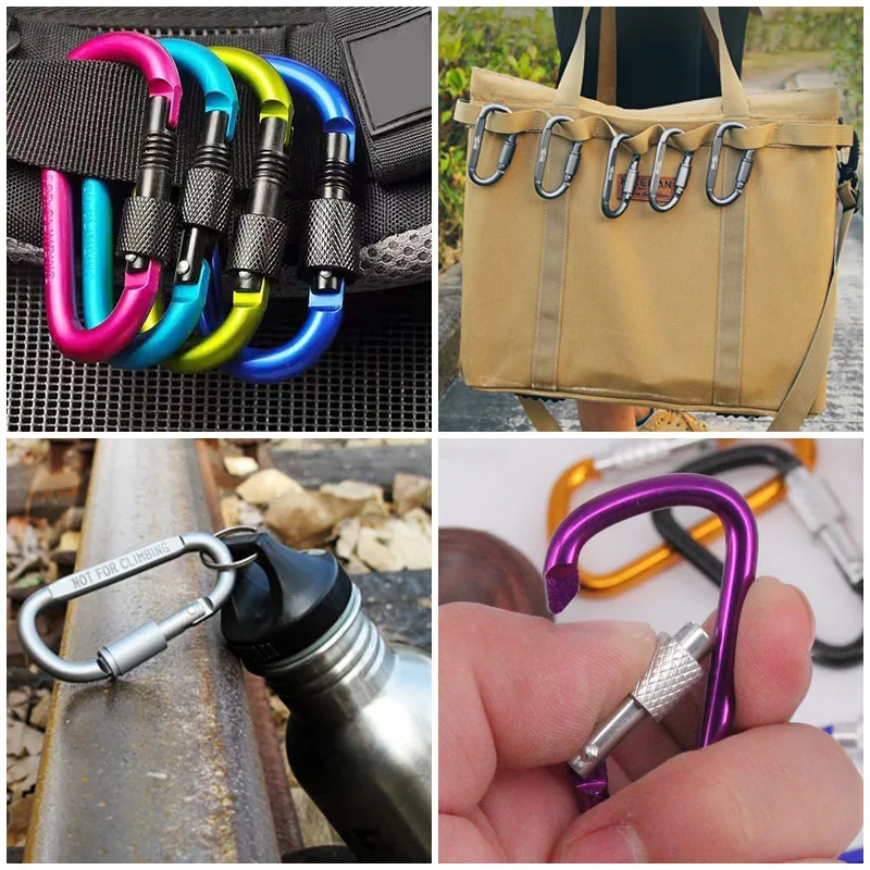 6Pcs Aluminium Legierung Karabiner Schlüsselbund Outdoor Camping Klettern Snap Clip Lock Schnalle Haken Angeln Zubehör Tragbare Werkzeuge TMZ – Detail 3