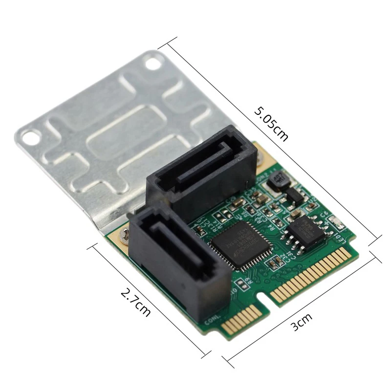 Mini PCI-E para 2 Portas SATA 3.0 Adaptador de Expansão, Chip PCI-Express, Placa de Expansão, PCIe para Dual SATA, 1PC