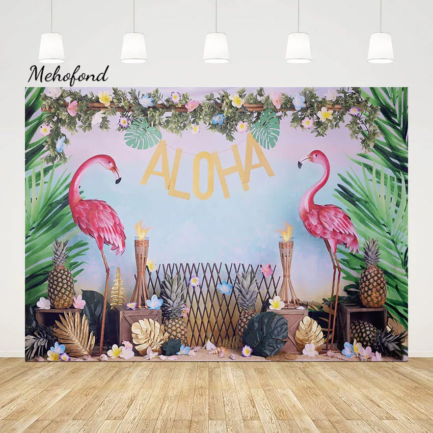 Mehofond Summer Aloha Flamingo Photography Background Newborn Birthday Party Tropical Flower Pineapple Background Photo Studio