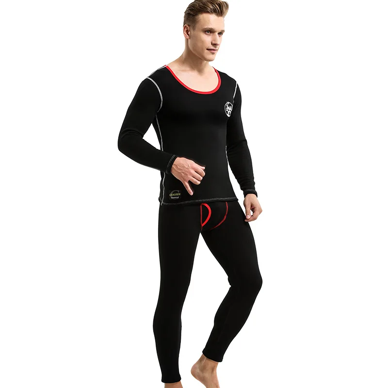 Men's fleece, thickened, large V-neck, cold-proof, low-neck, tight cotton sweater set, youth long Johns, thermal