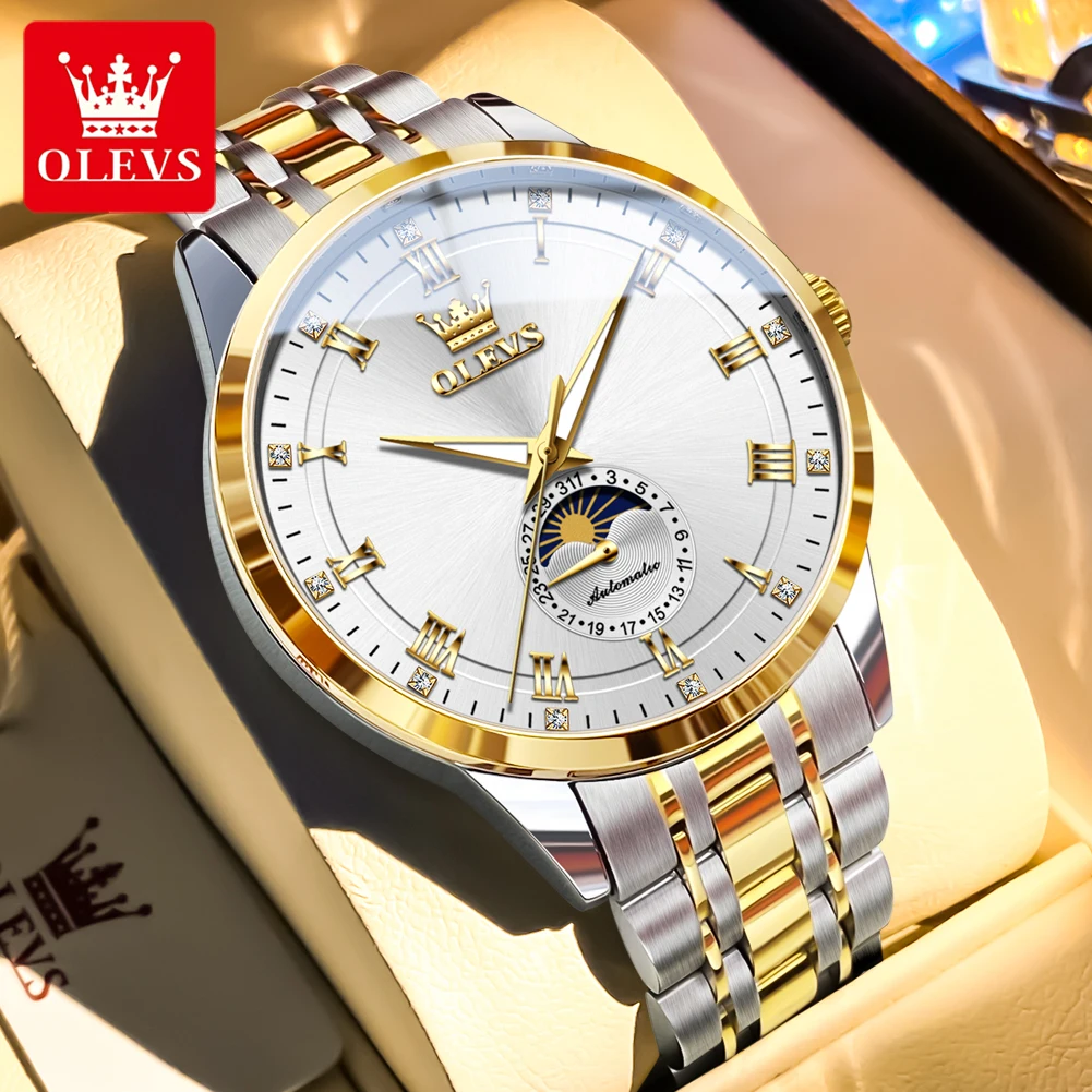 

OLEVS New Top Brand Automatic Watches for Men Luxury Mechanical Men's Watches High-end Moon Phase Date Relogio