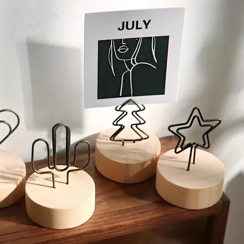 Kawaii Memo Clips Wooden Card Holder Message Card Note Holder Photo Picture Display Stand Stationery Office Desk Organizer