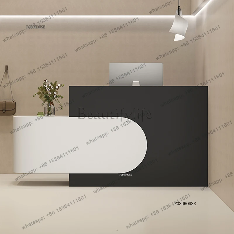 

Nordic Cream Style Reception Desks Clothing Shop Cashier Minimalist Black and White Company Front Desk Table Reception Counter