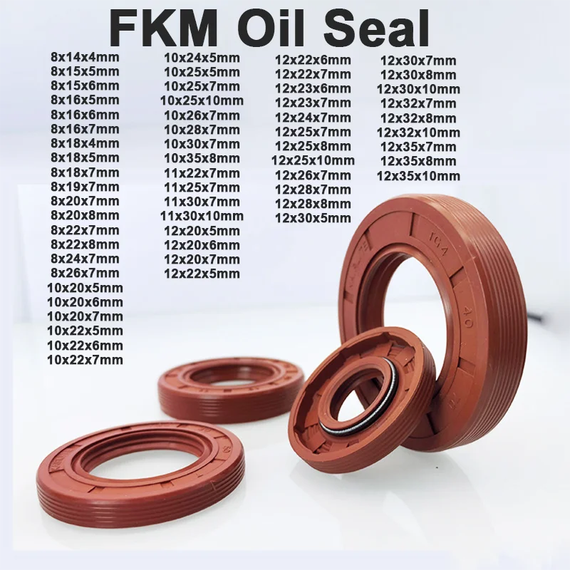 1-10Pcs TC/FB/TG4 Framework Oil Seal FKM Fluororubber Double Lip Oil Seal High Pressure Resistance Shaft Seal ID 8/10/11/12mm