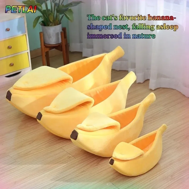 Banana Pet Bed, Warm Cat Dog Bed for Winter, Semi-Enclosed