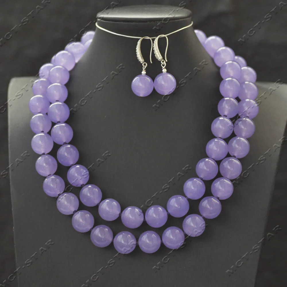 

MCT·STAR Set 35" 14mm Purple Violet Round Jade Jadeite Jasper Necklace Earring CZ (Z14489)