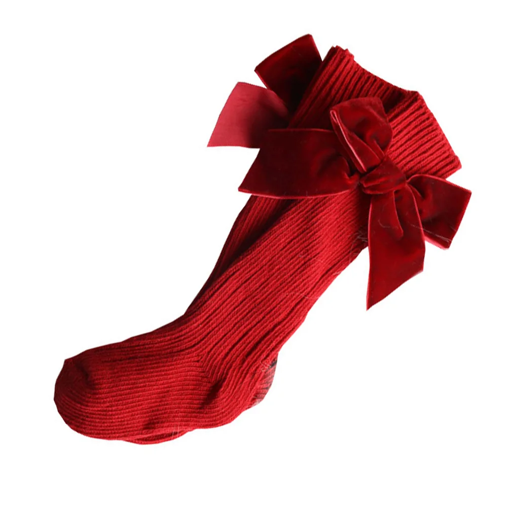 

1Pair Bowknot Mid-Calf Cotton Stockings Solid Color Children Knee High Socks Warm Winter Fall Stockings Knee High Socks