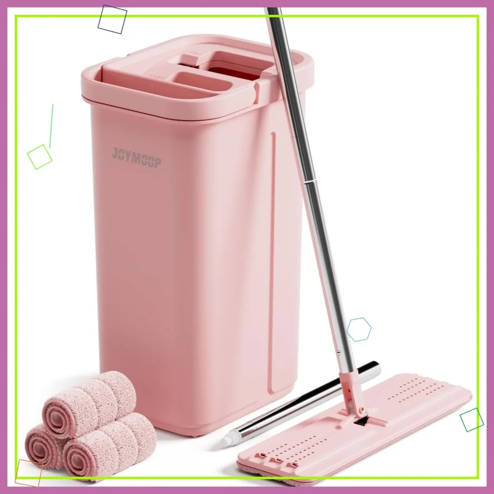 

Набор розовых ведер для швабры с зажимным механизмом, 3 подушечками из микрофибры, системой самоочистки полов и стен