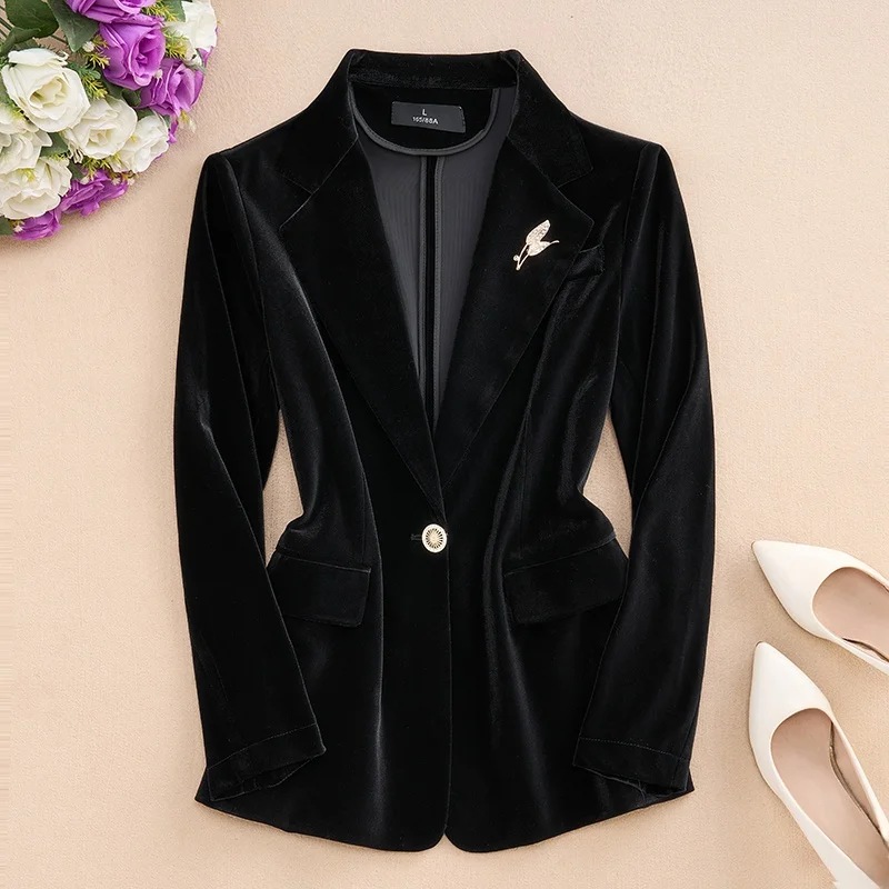 النبيذ الأحمر اللون الذهب المخملية البدلة Jaet المرأة خريف 2025 جديد الراقية التخسيس المهنية الأعلى العصرية تخفيف Sle