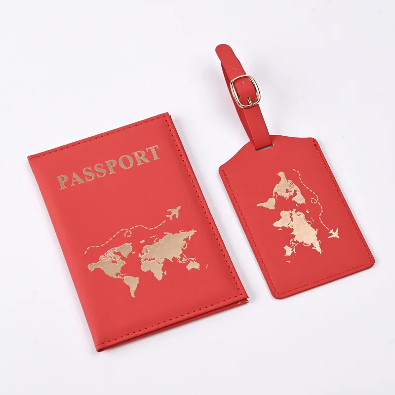 2pcs/set PU Airplane Travel Passport Cover Women Men Passport Credit Card Holder Case PU Leather Business Card Passport