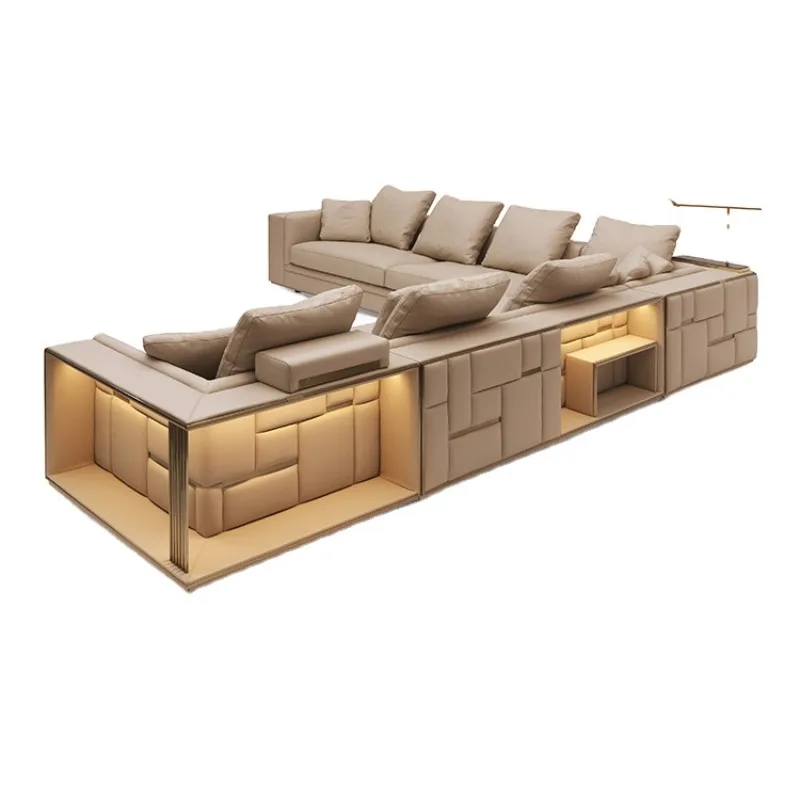 【Best-selling】2022 New Design L Shaped Sectional Sofa Living Room Furniture Modern Real Leather Sofa Set With Led Light