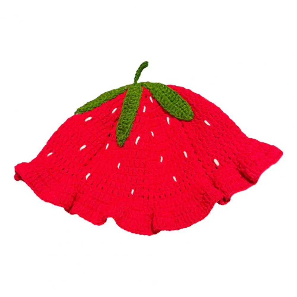 Women Bucket Hat Lady Fisherman Hat Sweet Girls Strawberry Shape Crochet Knitted Yarn Fisherman Hat for Fall Winter for Keep