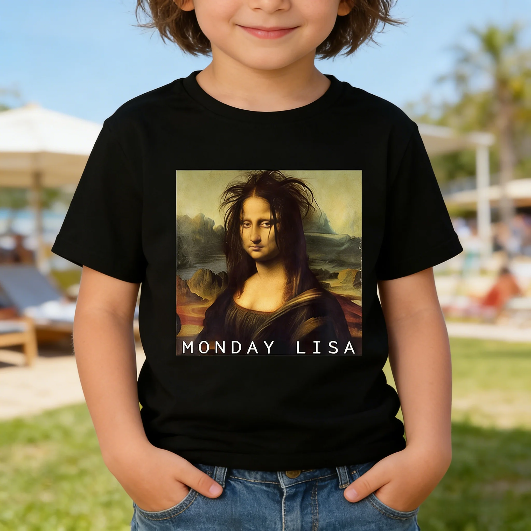 Mona Lisa Funny Kids Short Sleeve Top Cotton Soft Machine Washable for Daily Sports Outdoor Wear Best Gift Choice