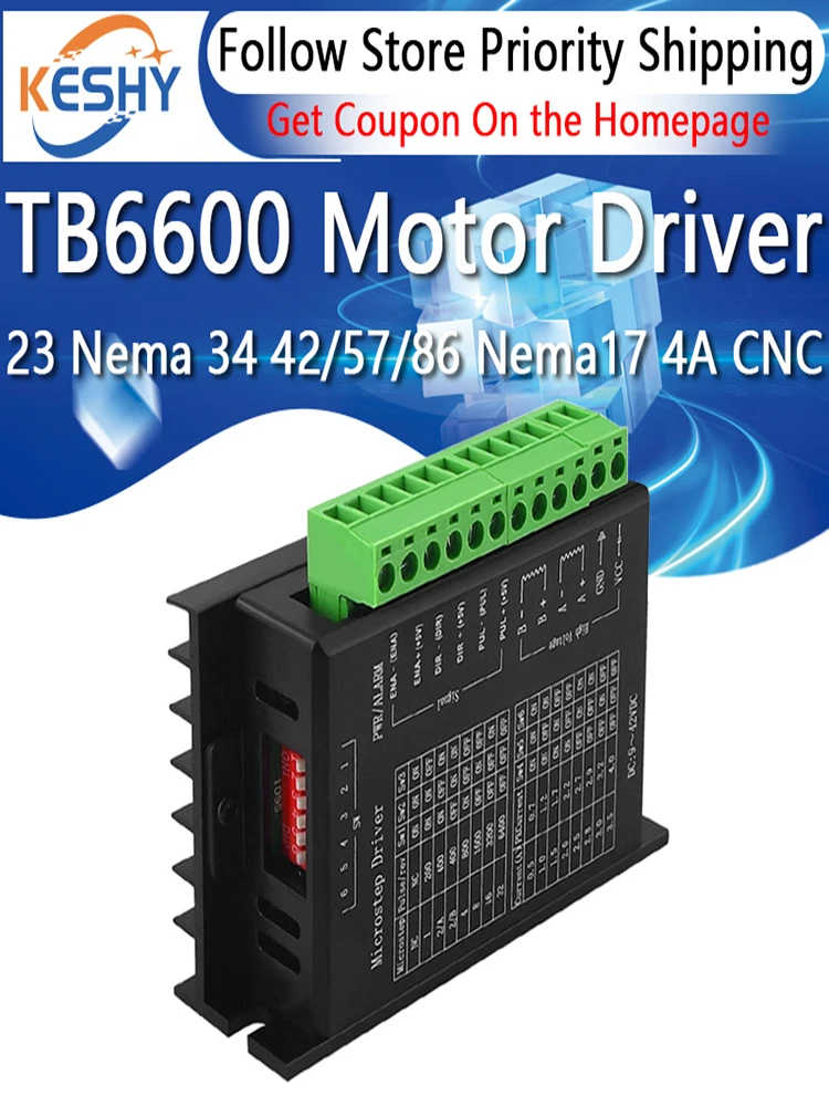 Sterownik silnika krokowego TB6600 23 Nema 34 42/57/86 Nema17 4A DC9-40V 1-osiowy silnik krokowy Grawerka CNC — zdjęcie produktu 7