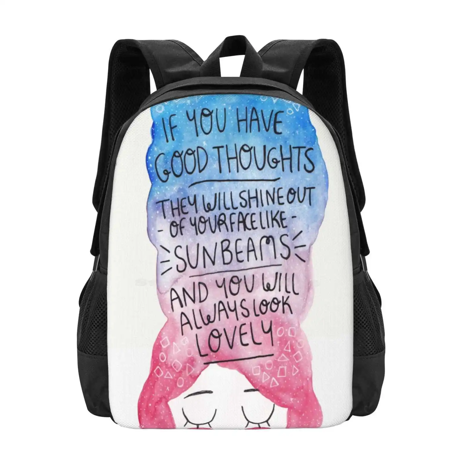 Good Thoughts School Bags For Teenage Girls Laptop Travel Bags Quote Girl Book Happiness Lettering Lovely Watercolour