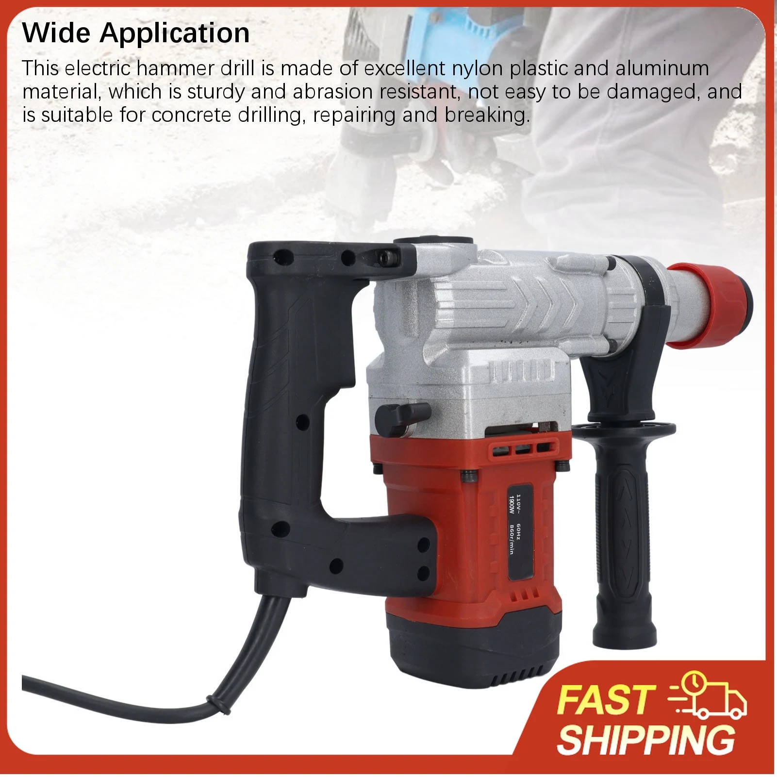 1900W Hammer Drill KS-26B 4200BPM Heavy Duty for Concrete Drilling Demolition with Full Copper Motor